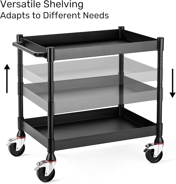 MightyHaul 18" Heavy-Duty Utility Cart with 2 Reversible Shelves, 1,200 lb Capacity, Heavy-Duty Casters for Industrial Use