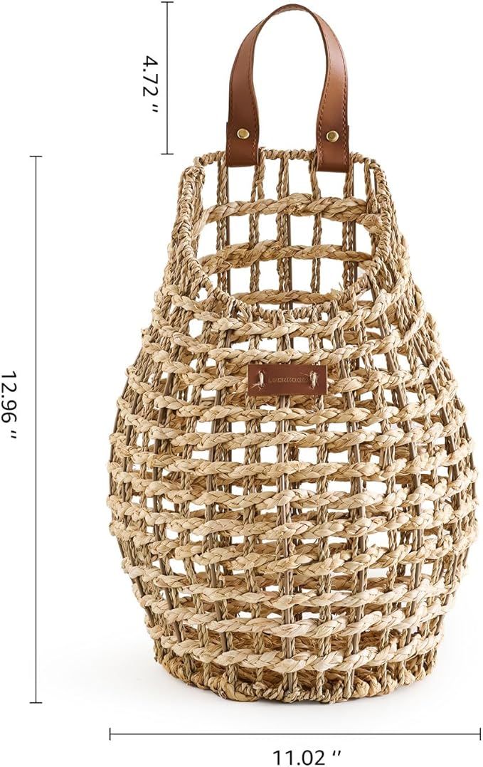 Woven Front Door Basket Water Hyacinth Wall Hanging Basket Decorative Boho Mounted Organizer for Dried Flower Plants Storage Basket for Garden, Home, and Farmhouse Décor (B_Corn Husk)