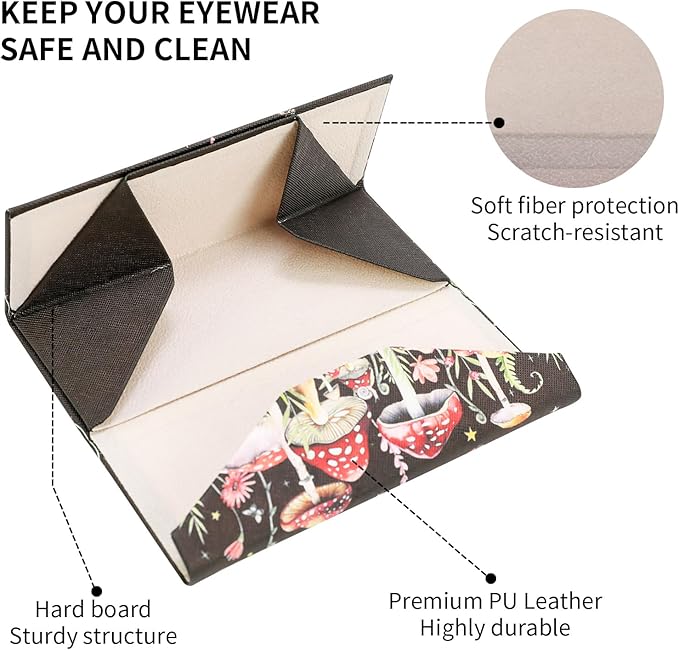 Foldable Glasses Case, Magnetic PU Leahter Sunglasses Case, Cute Hard Shell Folding Eyeglass Cases for Women Kids