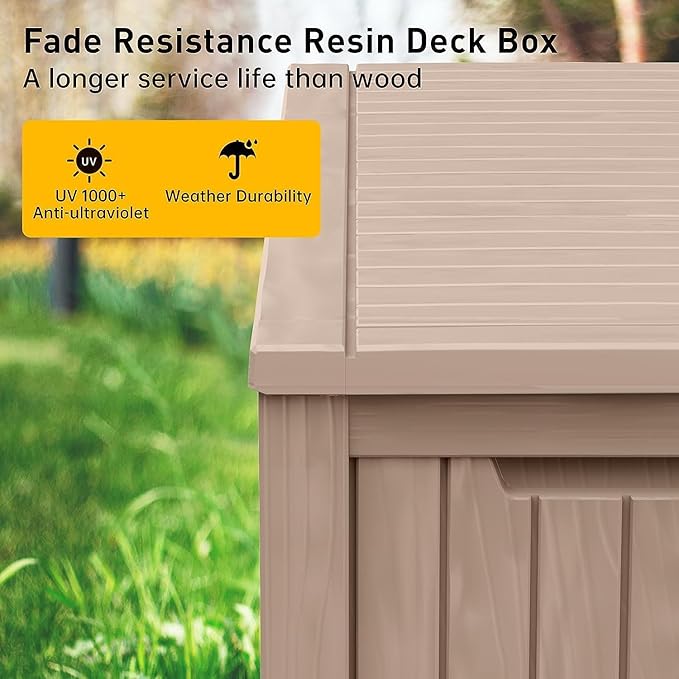 EasyUp 200 Gallon Deck Boxes Resin Large Storage Bins with Lids, Outside Storage Box & Deck Boxes Outdoor Waterproof for Outdoor Use