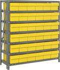 Quantum 2439-603YL Heavy Duty Shelving Unit with (7) Shelves and (36) QED603 Yellow Bins for Industrial Warehouse Storage Distribution | 400 lbs Capacity | 24"D x 36"L x 39"H, Galvanized Carbon Steel