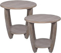 COZAYH Set of 2 Rustic Farmhouse End Tables with Storage Shelf, French Country Modern Round Accent Side Table for Small Spaces, Vintage Grey Finish