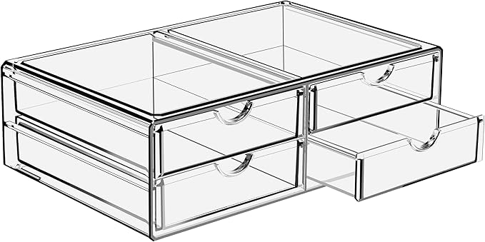 Sorbus Large Stackable Acrylic Drawers - 4 Clear Storage Drawers for Organizing Make up, Nail Polish, Hair Accessories, and Beauty Supplies - Makeup Organizer for Vanity, Bathroom Organizer Countertop