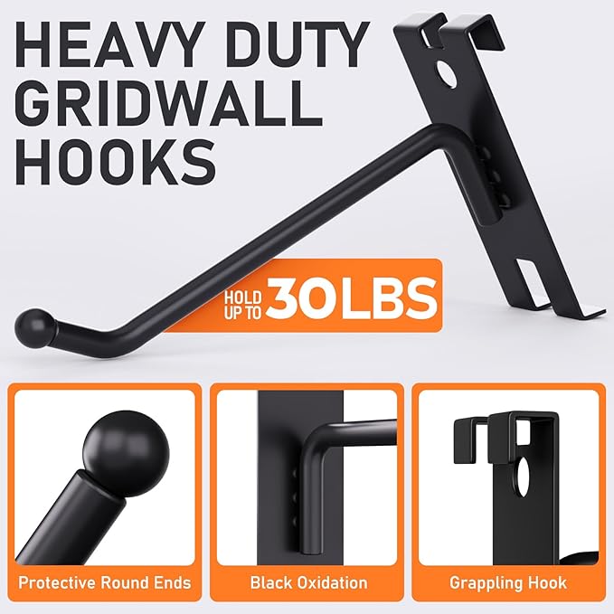 INCLY 4/6/8 Inch Gridwall Hooks, 60 Pack Heavy Duty Black Display Hooks for Grid Wall Panels, Grid Wall Accessory for Storage Display Clothes in Retail Shop Garage