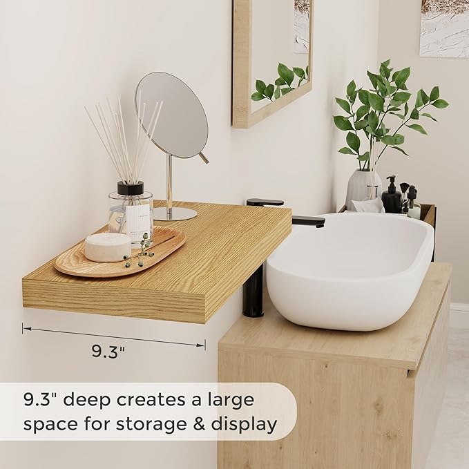 Fun Memories 16Inch Floating Shelves for Wall 2 Pack Shelves for Bedroom|Kitchen|Bathroom Wall Mounted Rustic Wood Floating Shelf with Invisible Brackets for Books|Storage|Decor, Oak