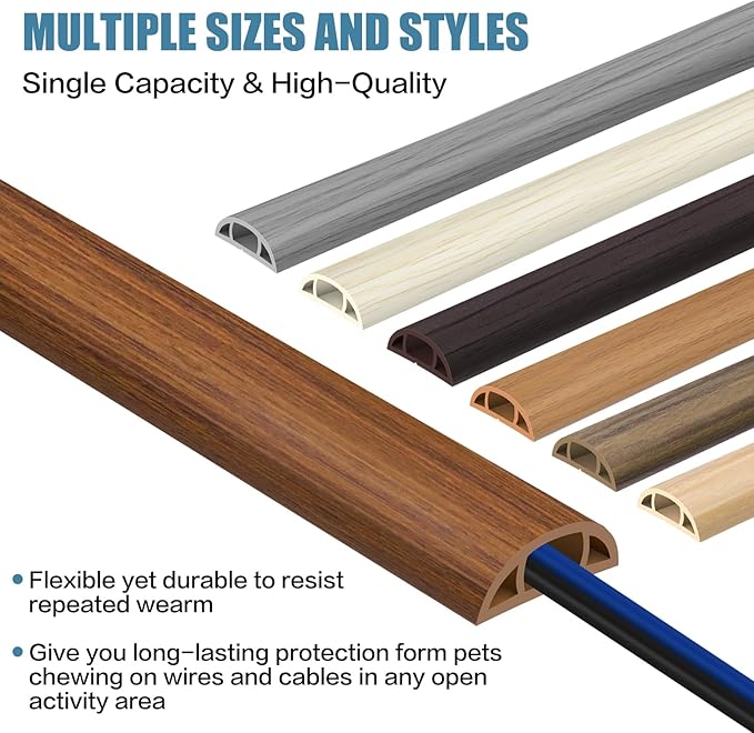 Floor Cord Covers for Wires 20FT Cable Hider Wire Cover Self Adhesive Cord Hider Floor for Offices, Homes, Workshops, Warehouses Cable Cavity 0.39" W x 0.27" H