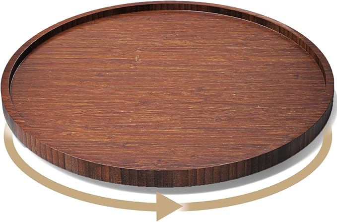 Lazy Susan Organizer for Kitchen,Bamboo Turntable for Cabinet,Pantry,Vanity,Large（Brown）