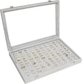 Velvet Ring Display Tray Organizer Box with Transparent Lid, 100 Slot Ring Holder Showcase For Store Display Jewelry Show Home, Ring Organizer For Rings Earrings (Grey)