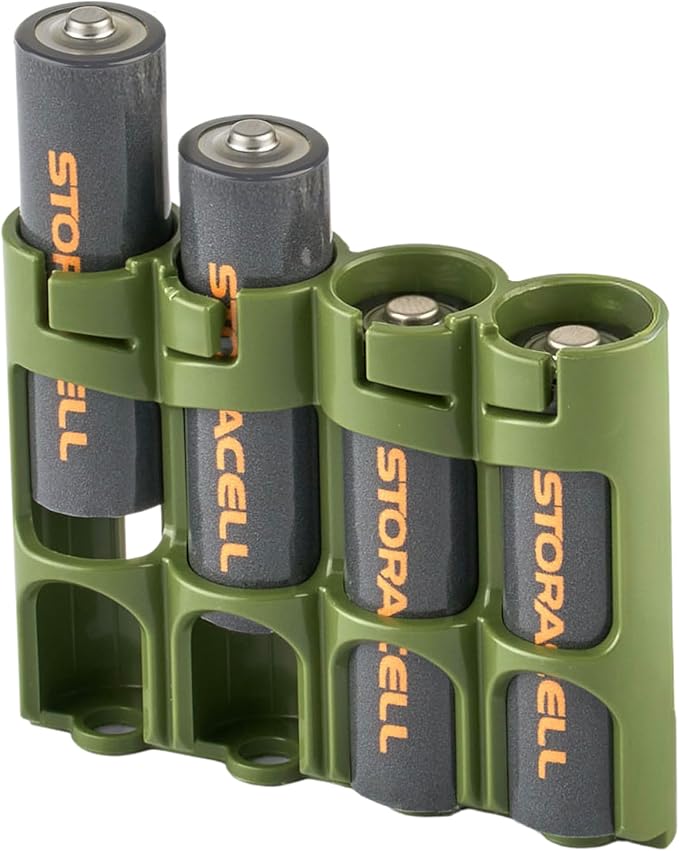 Storacell by Powerpax Slimline AA Battery Storage Caddy, Military Green - Holds 4 Batteries (Not Included)