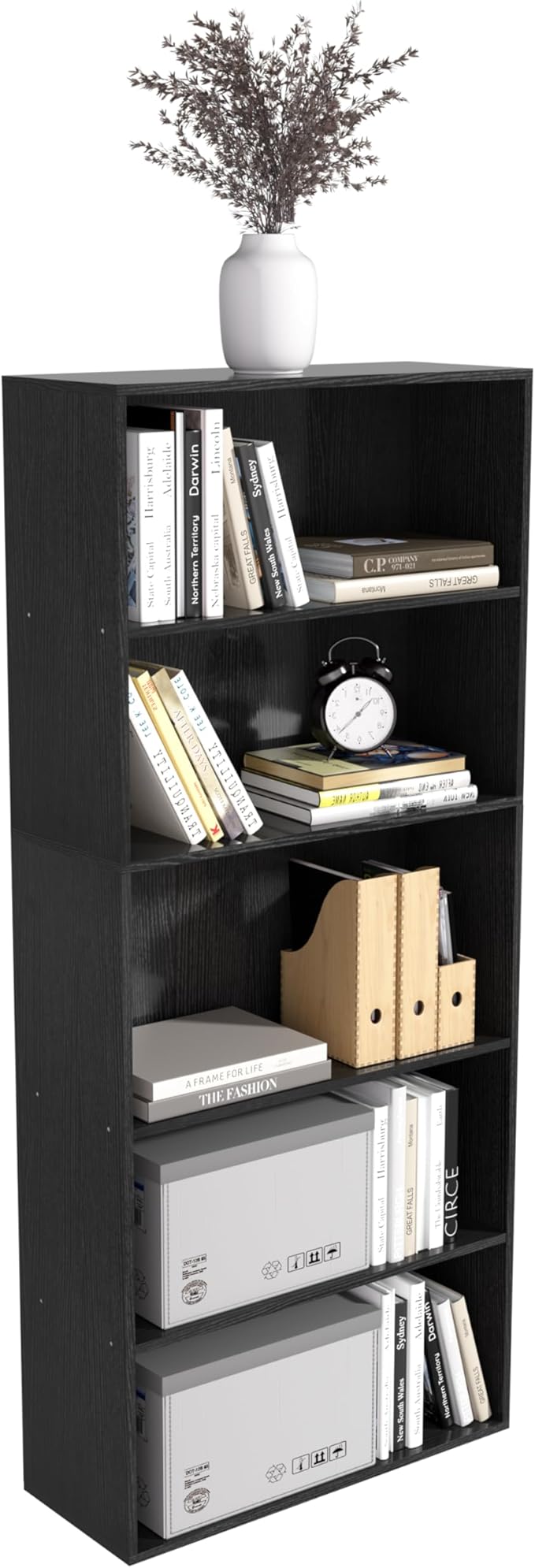 5 Tier book shelf,5 Cube Storage Organizer,5 Tier Cube Low Bookcase Freestanding Storage Display Organizer, 54 Inch Versatile Cubes Shelf and Cubby Storage for Any Space (Black, 5 Cube-W(23.6inch)