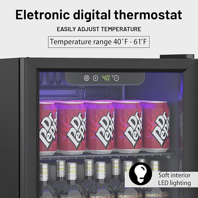 Compact 60 Can/1.3 Cu.Ft Mini Fridge For Soda, Beer Or Wine, Portable Small Beverage Refrigerator With Digital Display&Removable Shelves &Reversible Glass Front Door For Office, Dorm, Bar