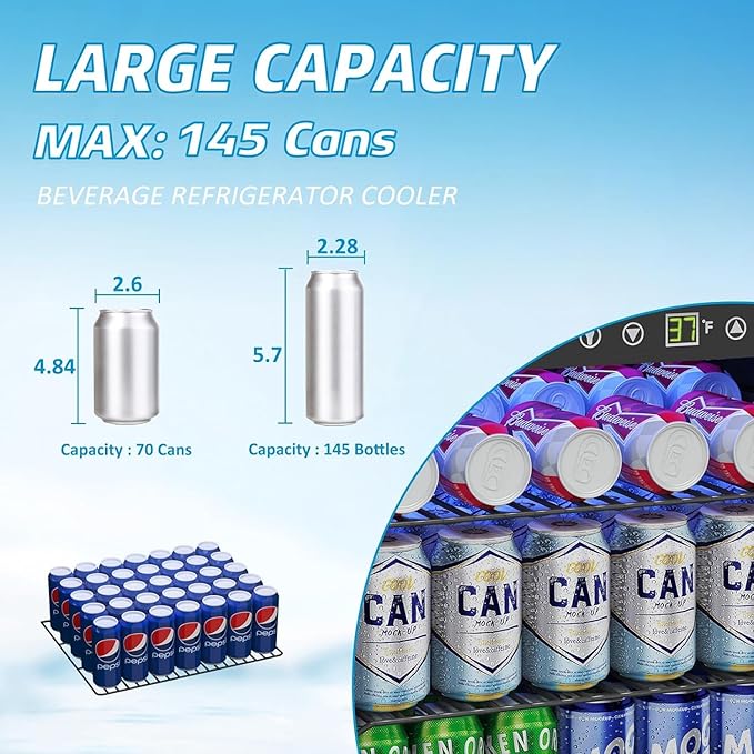 Compact Beverage Refrigerator Cooler,145 Can/4.5 Cubic Feet Mini Fridge with Glass Front Door for Soda, Beer, Wine, Small Refrigerator with Adjustable Shelve Digital Display(Silver)