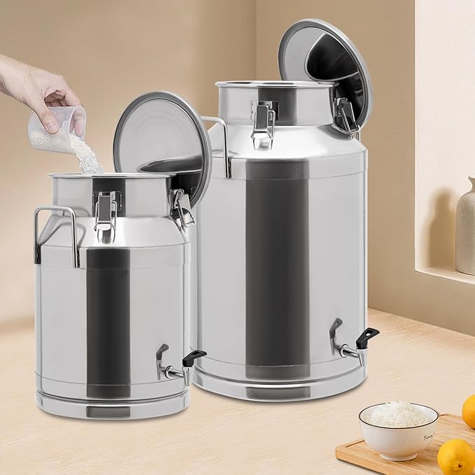 12~60L Heavy-duty 201 Stainless Steel Milk Can with Drip-free Spigot, Water Beverage Drink Dispenser Milk Pail Bucket for Milk Wine Oil (60L)