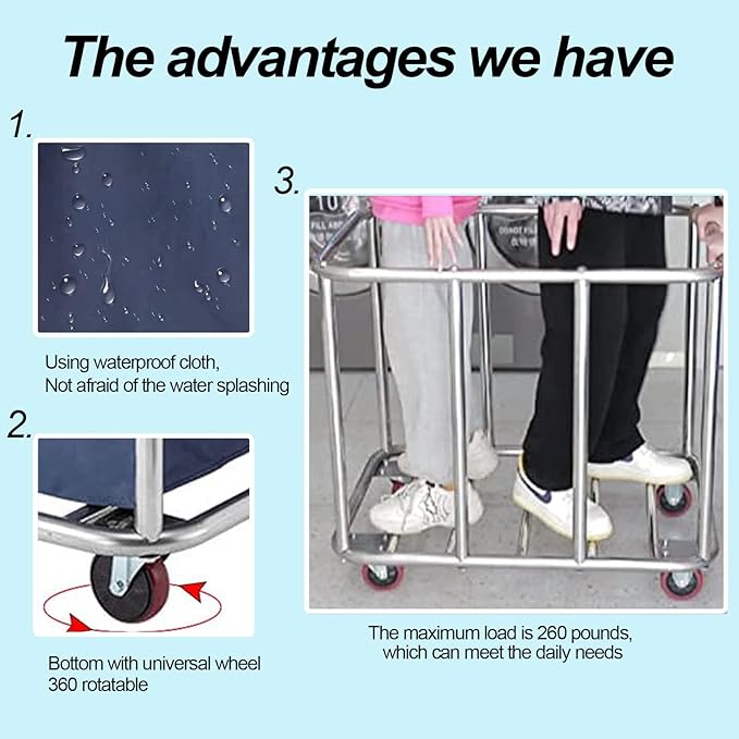 Commercial Laundry Cart with Wheels Industrial 12 Bushel Hamper Sorters Large Waterproof Laundry Basket Heavy Duty for Home Organizer and Storage