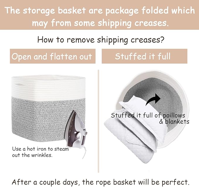Cube Storage Bins 11 Inch Cotton Rope Woven Storage Basket for Organizing 3 Pack | Storage Cubes for Organization and Storage | Square Cube Organizer | Basket for Shelves | Toy Bin（Grey）