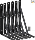6 Pack L10 x H 8" Black Heavy Duty Shelf Brackets with Screws Metal Shelf Brackets Shelf Support Angle Brackets for Shelves L Brackets Heavy Duty Floating Shelf
