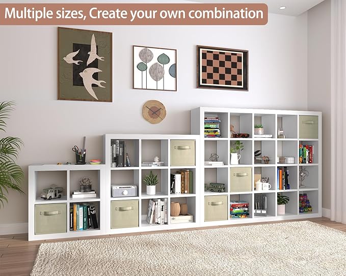 Sturdy Wooden Bookshelf with Storage Bins - 20-Cube Organizer, Multifunctional Cubicle Rack for Display & Storage, Living Room, Bedroom, Office, White