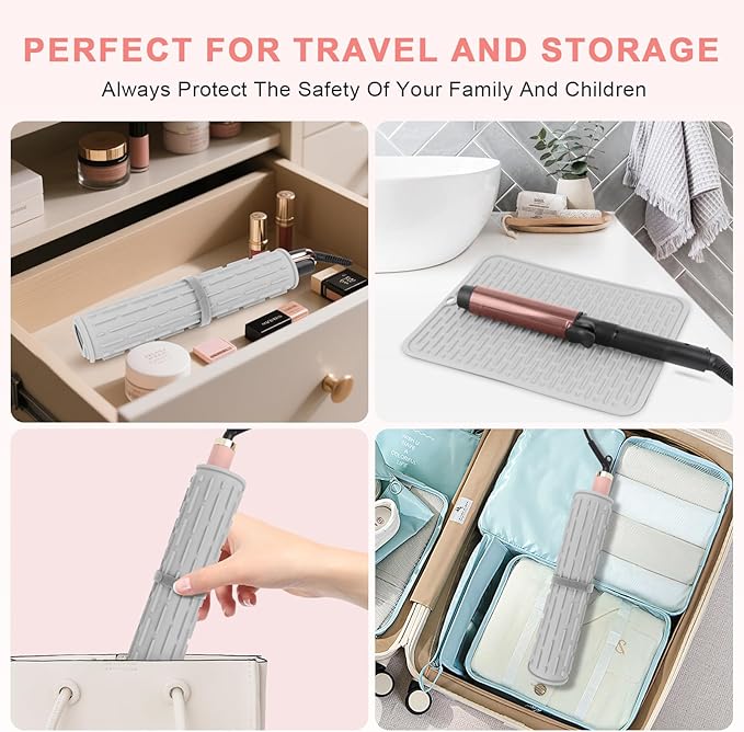 Oversize Silicone Heat Resistant Mat for Curling Irons, Flat Irons, Hair Straighteners and Hot Hair Styling Tools, Portable Hot Tools Sleeve Pad for Travel Vanity Salon(14.2" x 11.0")