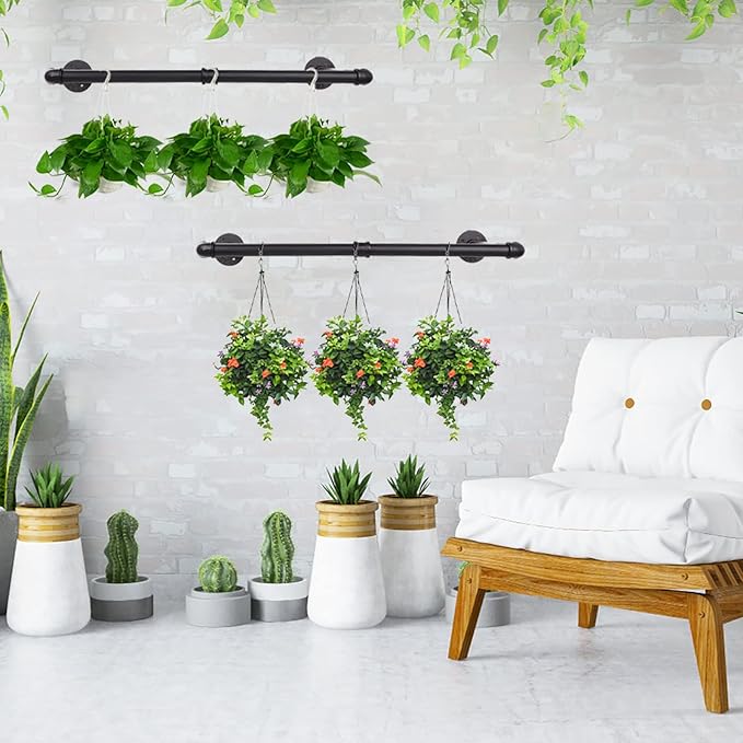 36” Wall Mounted Clothes Rack, Industrial Pipe Black Iron Garment Bar, Heavy-Duty Detachable Clothing Rod, Multi-Purpose Metal Wall display Hanging Pole for Closet Storage (Set of 2)
