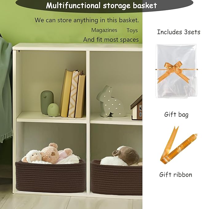 COMFY-HOMI 13" x 8.5" x 5.1" Storage Baskets for Organizing | Cotton Rope Woven Basket | Toy Storage Bin Box | Basket for Shelves, Closet Organizer Bin, Decorative Closet Shelf, 1 Pack,