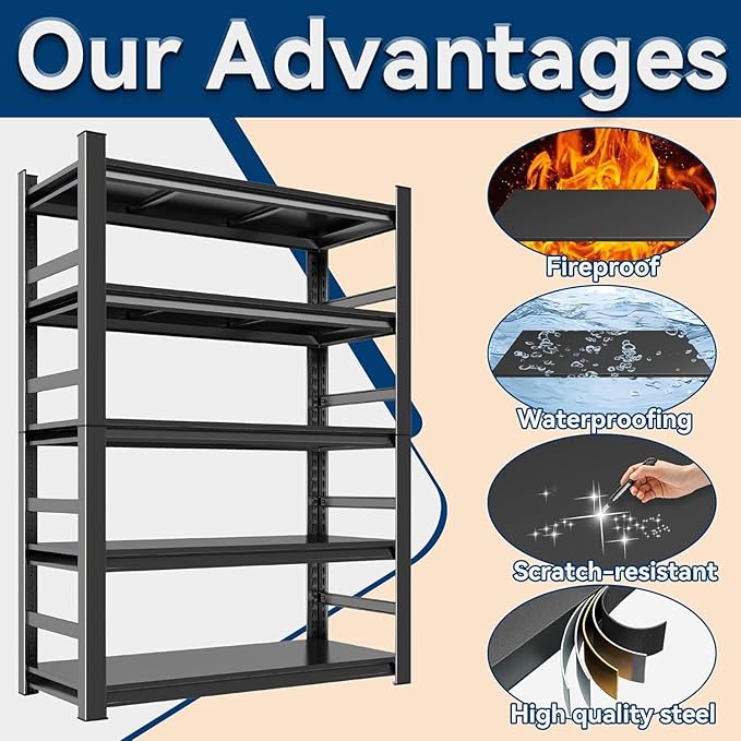 5 Tier Shelving Unit with Sides, Metal Metal Bookshelf,32" W x 16" D X 63”H Multi-Purpose Home Office Shelves,Decorative/Display/Storage & Organizer, Adjustable, Heavy Duty