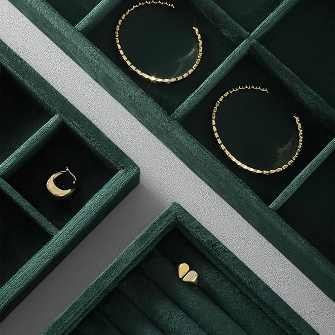 Velvet Stackable Jewelry Display Tray, 24 Grid Earring Ring Storage Tray, Drawer Divider Jewelry Accessories Organizer Plate (Green)
