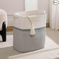 Tall Laundry Basket With Handles,Woven Cotton Rope Big Laundry Hamper Sorters,Versatile Storage for Dirty Clothes,Baby Toys,and Blankets in Bathroom, Nursery,and Living Room (White/Gray, 68L)