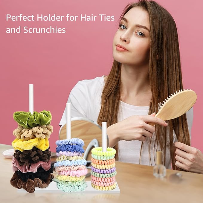 SMUK 2Packs 3-Tiers Acrylic Scrunchie Holder Organizer, White Hair Tie Holder Stand for Women Teen Girls Scrunchie Storage Scrunchy Hair Accessories Organizer