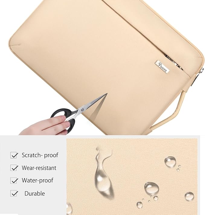 Voova Laptop Sleeve Case 13 13.6 Inch with Handle, 360°Protective Waterproof Slim Computer Bag Cover Compatible with MacBook Air 13 M1/M2/M3/M4 2020-2024, MacBook Pro 13, IPad Air/Pro 13, Beige