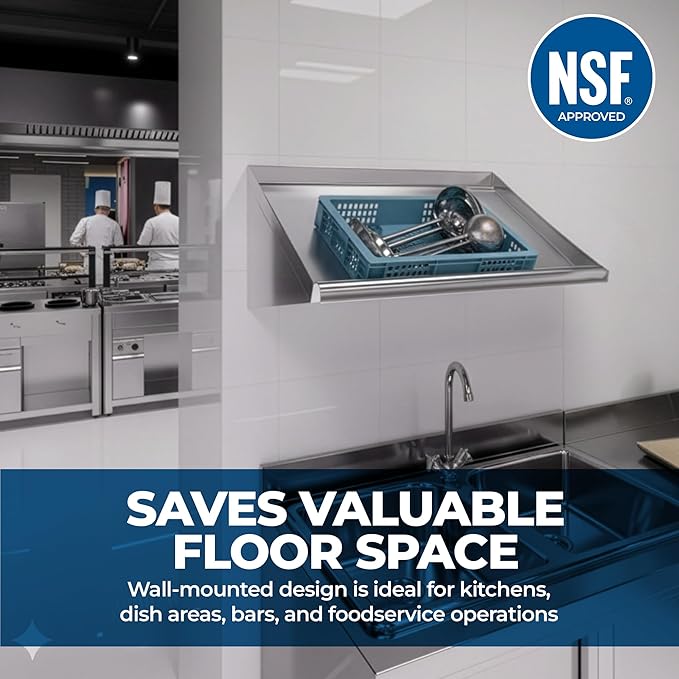 304 Stainless Steel Slanted Wall Rack Shelf with Drain Outlet – 42" x 22.5" | Commercial Wall-Mounted Drip Shelf for Bar, Kitchen, or Dish Station (42 in. x 22 1/2 in)