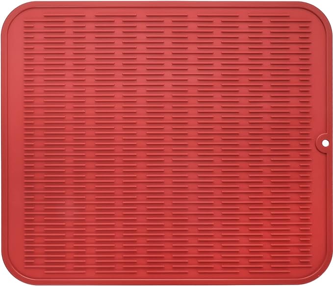 Silicone Dish Drying Mat for Multiple Usage,Easy clean,Eco-friendly,Heat-resistant Silicone Mat for Kitchen Counter or Sink,Refrigerator or Drawer Liner Red XL 18 inches x 16 inches