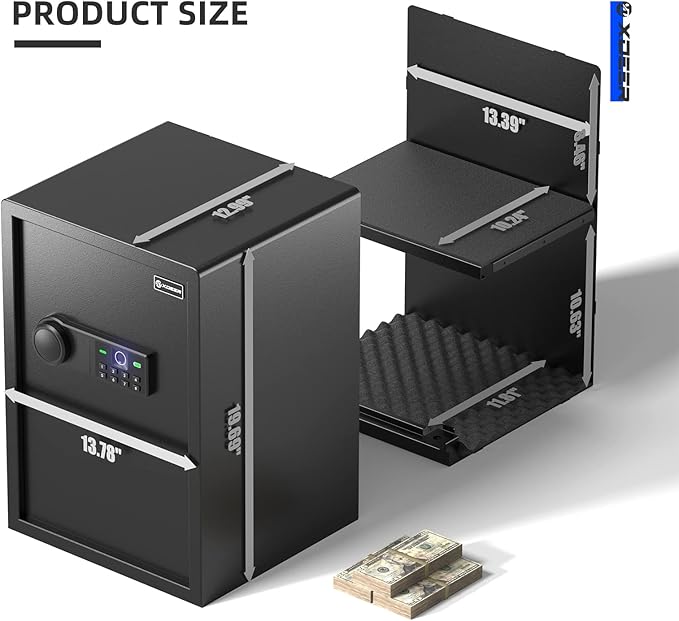 XDeer Biometric Safe Box, Quick-Access Security Safe Box with Upgraded Fingerprint, Steel Handgun Safe Lock Box for Kid/Home/Office (2.04 Cubic Feet)