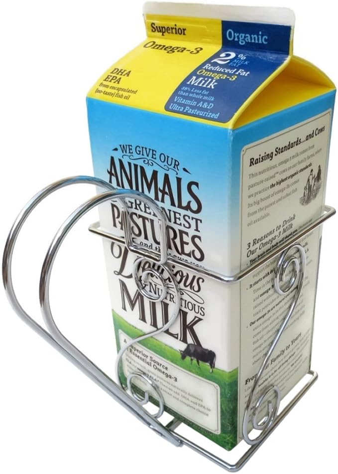 Cara's Casa Half Gallon Juice or Milk Carton Holder - Elegant, Easy Grip Holder Makes Pouring Trouble-Free. Sturdy Metal Construction. Nice for Home Kitchen Gifts and Housewarming Gift Ideas.