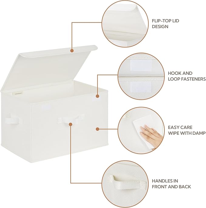 GRANNY SAYS Storage Bins with Lids, Fabric Storage Boxes, Closet Organizers and Storage, Ivory White, 2-Pack