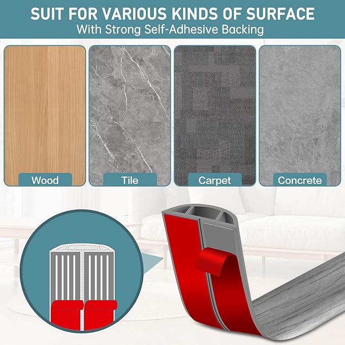 Floor Cord Cover Self Adhesive Cord Hider Floor Extension Cord Covers for Floor Power Cord Protector Cable Management Prevent Cable Trips Cable Cavity 0.51" W x 0.31" H (Light Grey Wood, 20Ft)