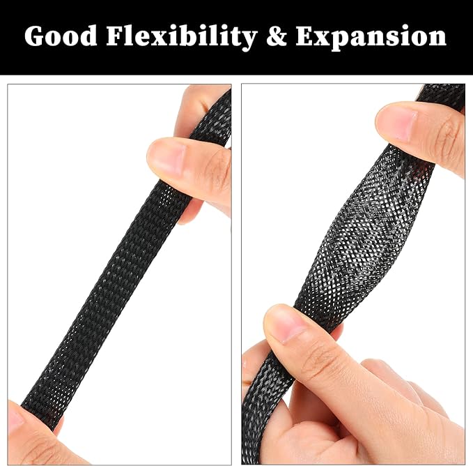 Xuniea 96ft Wire Loom Braided Cable Sleeve Covers Cord Management with 127 Pcs Tube Heat Shrinkable for Audio Video Cable Cord Protectors from Pets(1/4, 3/4, 1 Inch,Black and Red)