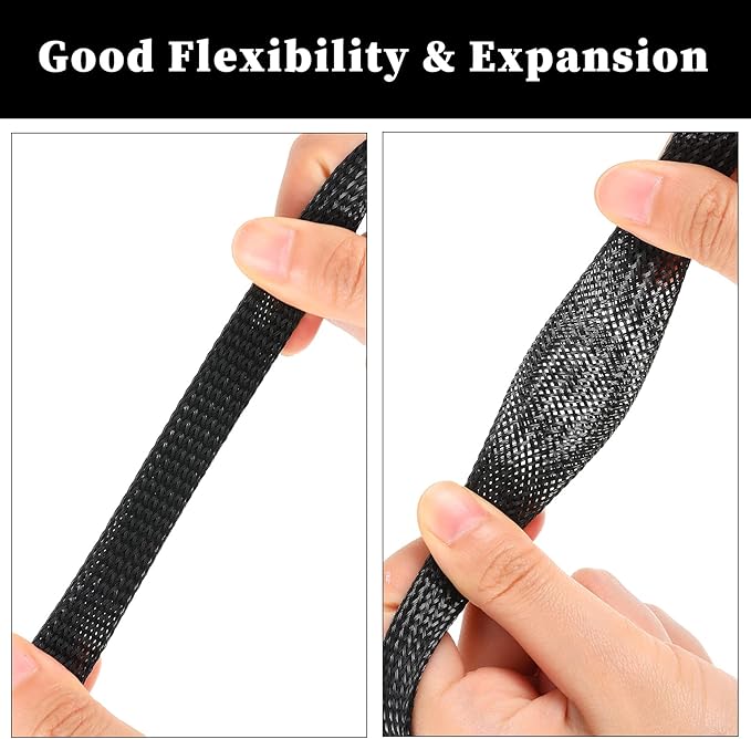 Xuniea 96ft Wire Loom Braided Cable Sleeve Covers Cord Management with 127 Pcs Tube Heat Shrinkable for Audio Video Cable Cord Protectors from Pets(1/4, 1/2, 3/4 Inch,Black and Red)