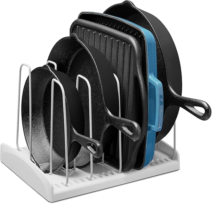 YouCopia StoreMore Cookware Rack with Tall Steel Wires, Adjustable Pan and Lid Organizer for Kitchen Cabinet Storage, Classic Edition