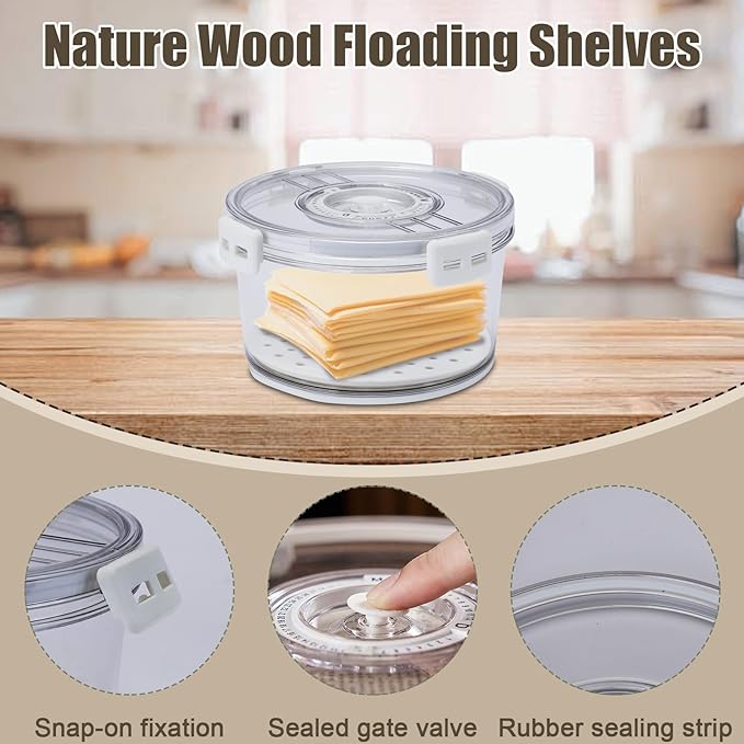 Cheese Container for Refrigerator,Cheese Keeper with Airtight Lid and Time Recording,Cream Block Shredded Cheeses Storage Box,Sliced,Grated,circle Cheddar Cheeses Box for Fridge,kitchen