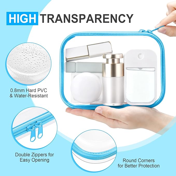 Sanwuta 6 Pcs Clear Hard Zipper Case Hard Plastic Zipper Pouches Transparent Makeup Bag Pencil Pouches for Travel Snacks Christmas Trinket Storage Organizer Box(Colorful,7.09 x 5.12 x 2 Inch)