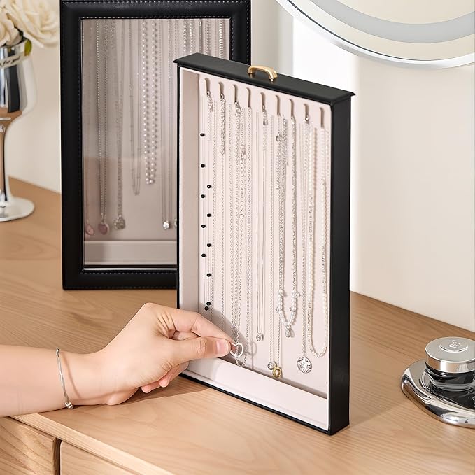 Lolalet Necklace Organizer Box, 2-Layer Jewelry Storage Boxes with Clear Lid for Necklaces, Tangle-Free Necklace Display Case for Women Girls -Black