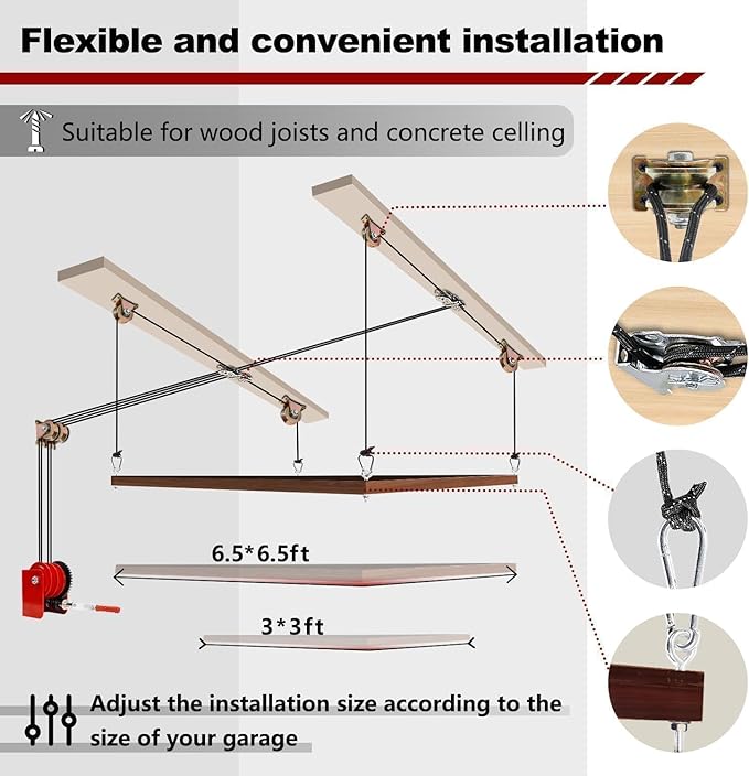 Overhead Garage Storage Lift Hoist, Heavy-duty Ceiling Mounted Garage Storage Lift System for Organization