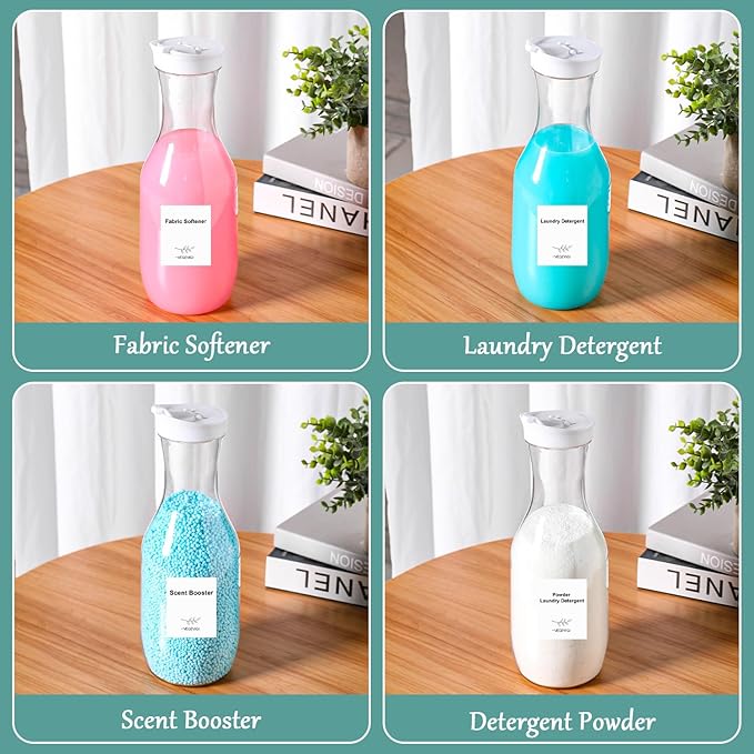 Laundry Detergent Dispenser by VEGEVIGI, 54OZ Laundry Soap Disepenser, Liquid Laundry Detergent Container Organizer, Plastic Fabric Softener and Powder Detergent Dispenser, 3PACK