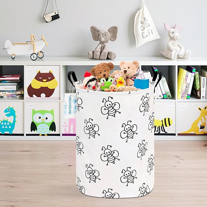LANGYASHAN Laundry Basket Canvas Fabric Collapsible Organizer Basket for Storage Bin Toy Bins Gift Baskets Bedroom Clothes Children Nursery Hamper (Bee)