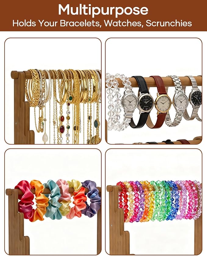 NEEKFOX Wooden Bracelet Holder, 4 Tier Jewelry Bracelet Display Stand, Bracelet Organizer Storage for Bracelets Bangles Scrunchies, Jewelry Organizer Display for Home, Vendors, Craft Shows and Store