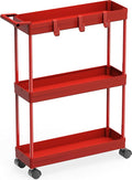 Simple Houseware 3-Tier Slim/Narrow Storage Cart with Handle, 5.5'' Wide x 26.5'' Height Rolling Organizer for Kitchen, Bathroom, Laundry Room - Red