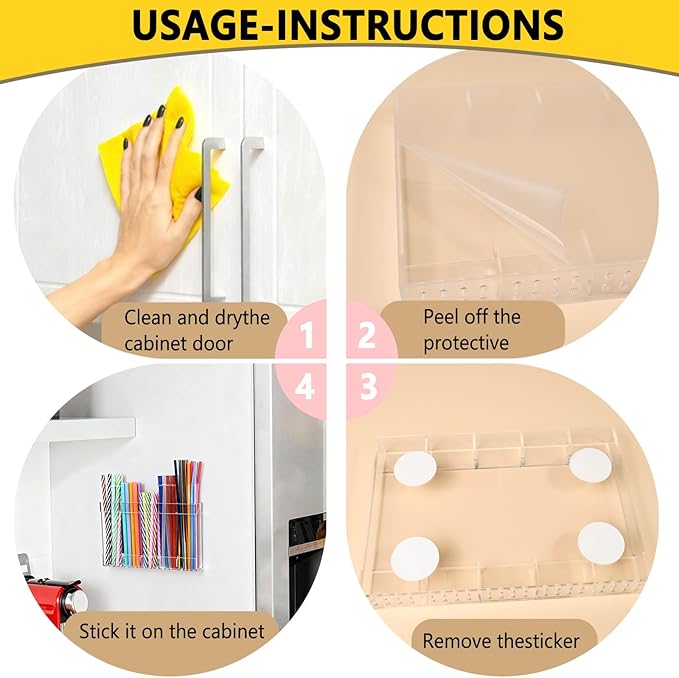 9.5" Large Acrylic Straw Holder for Cabinet Door - Reusable Tumbler Straw Organizer Storage, Small Kitchen Organizers and Storage Accessories Container, Ultra Sticky Cupboard Door Mounted