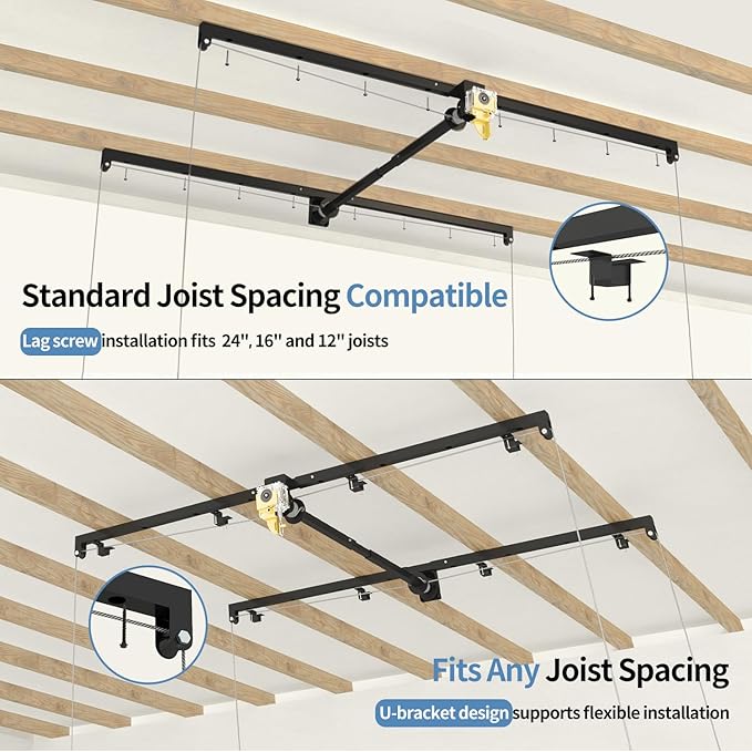 Overhead Garage Storage Rack – 4x8 FT Garage Ceiling Storage Racks with Safety Lock, Heavy-Duty Ceiling Mounted Lift System and Storage Organizer, Ideal for Maximizing Overhead Space, 325 lbs Capacity