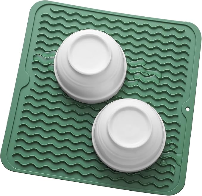 Silicone Dish Drying Mat for Multiple Usage,Easy clean,Eco-friendly,Heat-resistant Silicone Mat for Kitchen Counter or Sink,Refrigerator or Drawer liner Green M 12 inches x 12 inches