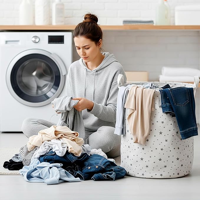 Patelai 3 Pieces Large Laundry Hamper Round Collapsible Organizer Storage Bin Waterproof Foldable Dirty Clothes Laundry Basket for Home Bathroom(Geometric)
